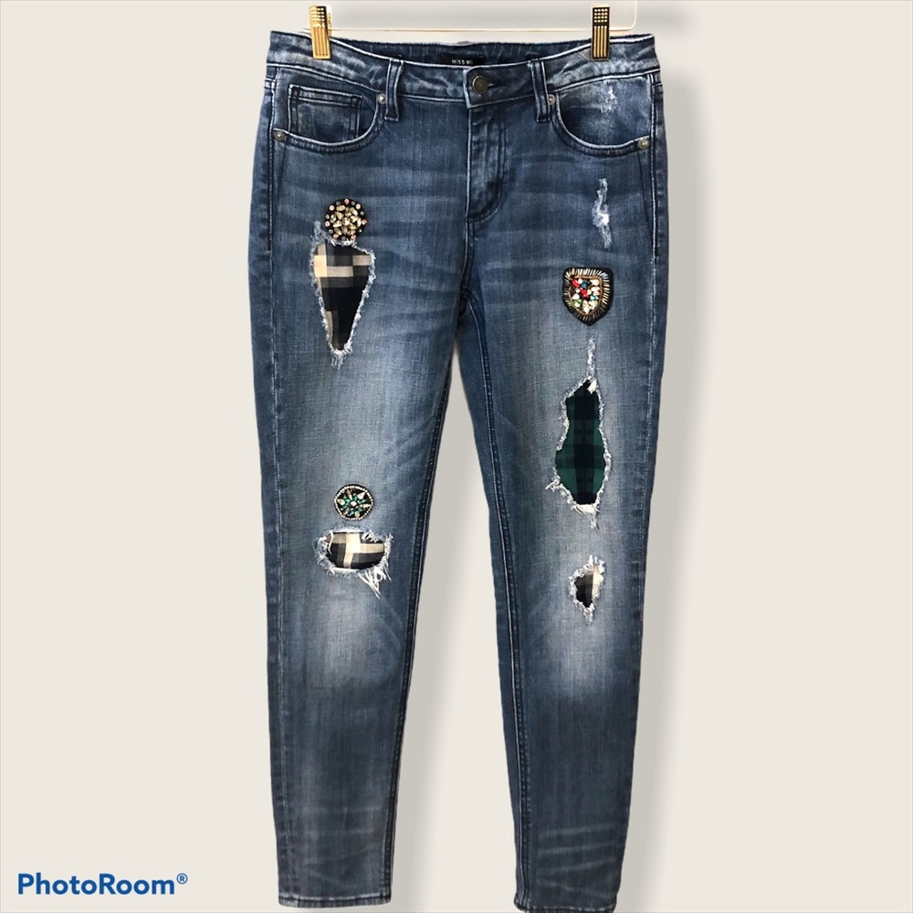 Miss Me Blue Skinny Jeans with Embellishments
